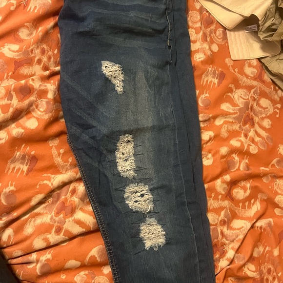 Plus Size Classic Blue Denim Ripped Skinny Jeans - Picture 2 of 6